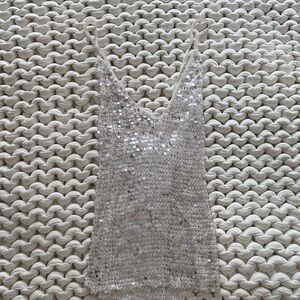 Retrofete Silver Sequin Crochet Top